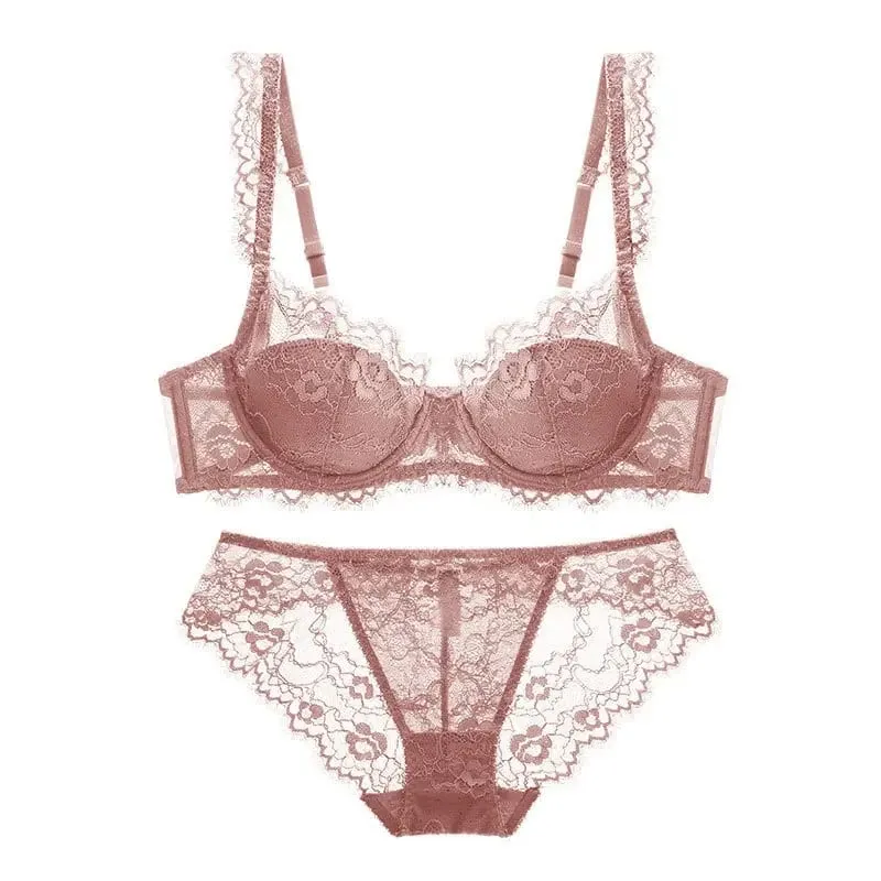 Women Sexy Lingerie Set Elegant Thin Lace Bra See Through Briefs Soft Underwear Ladies Bra and Panty Set — image 9