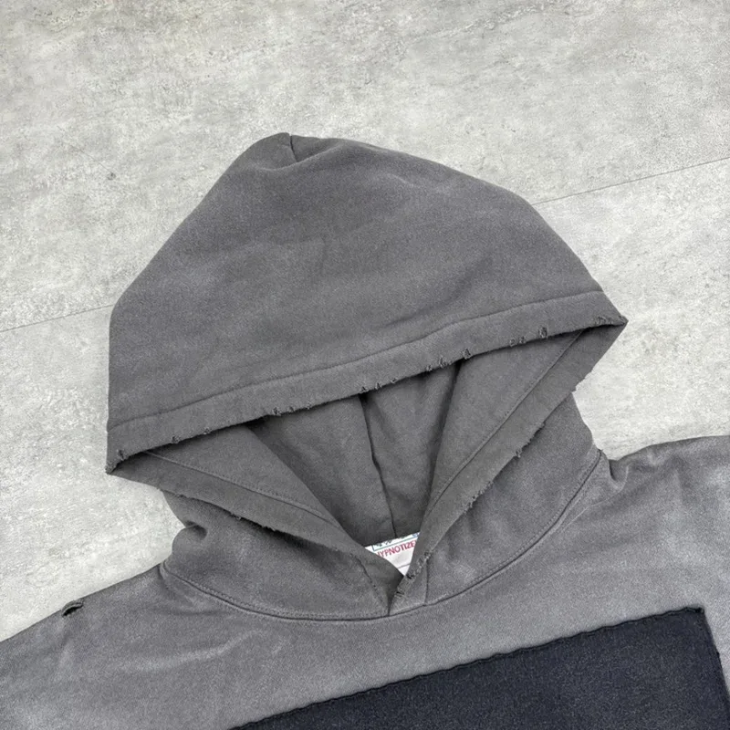 25FW Washed Grey SAINT Hoodies Men Woman Oversize Streetwear Damaged Hooded Pullovers Graphic Print Sweatshirts — image 6