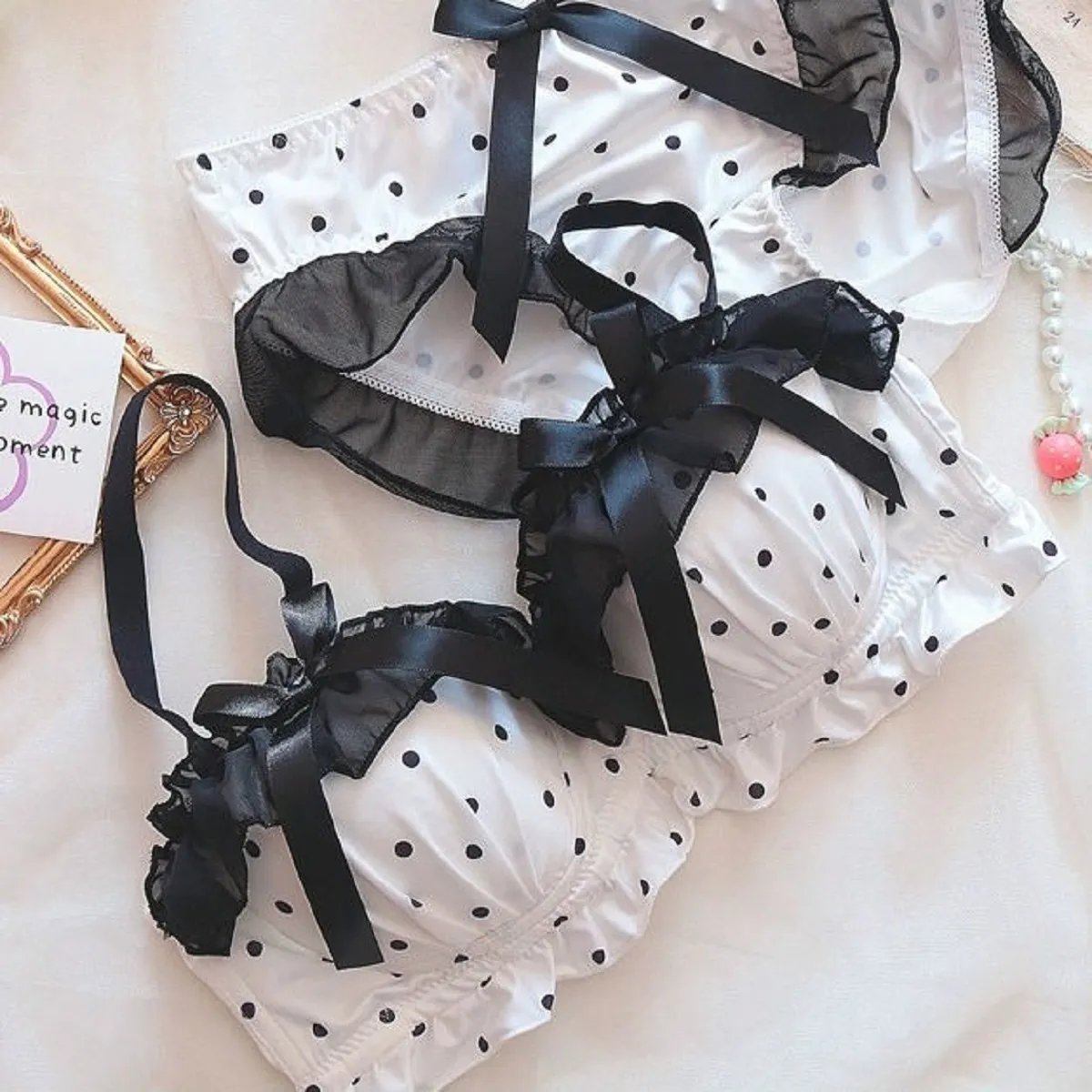 Lolita Underwear Bra Set Romantic Small Breast Sweet Girl Small Chest Cosplay Lingerie Bow Bra and Panty Set Sexy Underwear 2 P — image 3