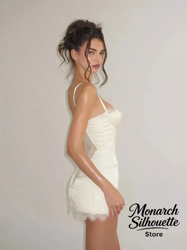 Sólido cetim renda espartilho mini vestido feminino sexy cinta de espaguete puro painel fino ajuste vestidos curtos 2026 na moda senhora noite fora wear — image 3