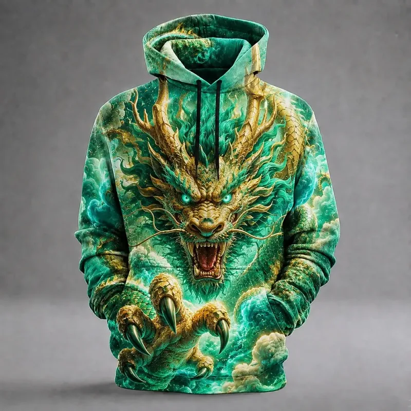 Men's Dragon 3D Printed Hoodie Fashion Animal Graphic, Lightning Print Sweatshirt Long Sleeve Casual Streetwear Men Clothing — image 10