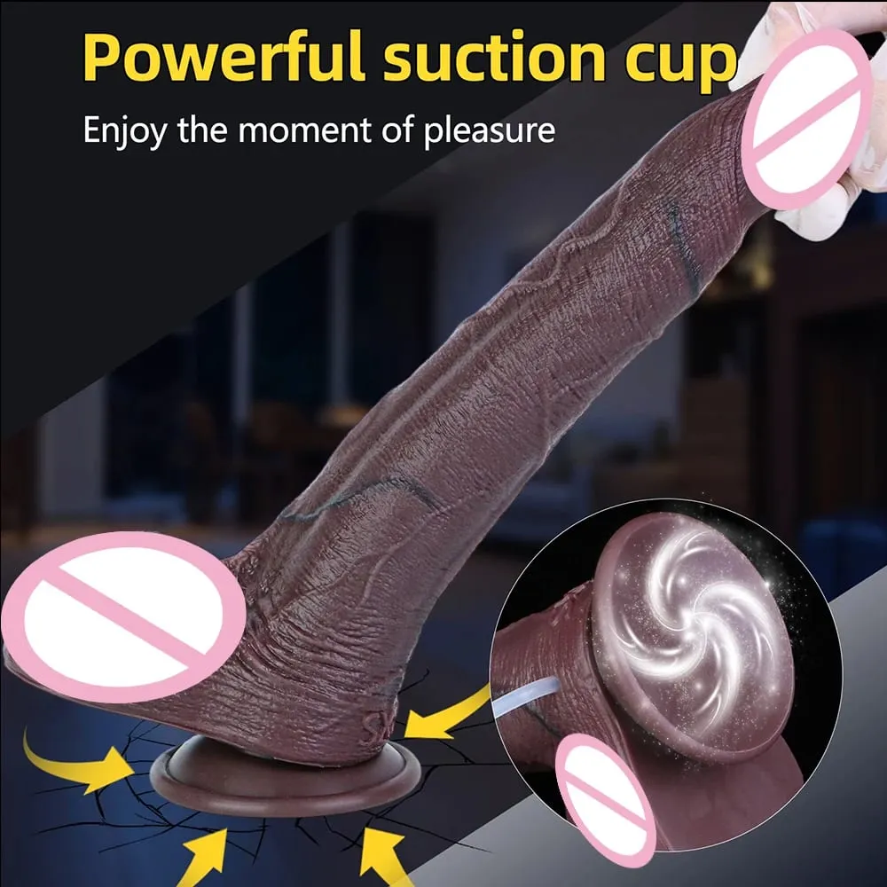 Silicone Lifelike Double Layers Ejaculating Penis Squirting Long Dildo With Sucker Anal Sex Toys Para sa Lalaki Babae Masturbator — image 6