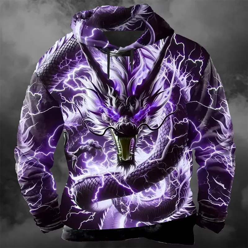 Men's 3D Lightning Dragon Print Hoodie Sweatshirts Fashion Cool Daily Long Sleeve Streetwear Pullover Fall Winter Tracksuit Coat — image 5