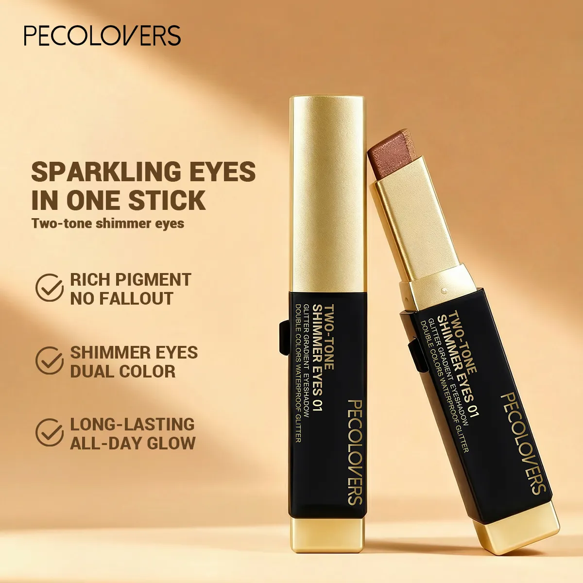 1Pc Dual-Color Eyeshadow Stick Blendable Eye Color For Daily Makeup Brown And Pink Cosmetic Eye Makeup Product