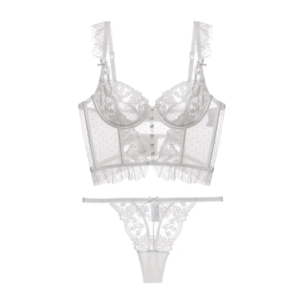 Women Lingerie Set Soft High Waist Bra Floral Embroidery Underwear Lace Bra and Panty Set for Bridal Gift French Lingerie
