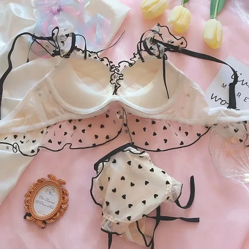 Cute Heart Lingerie Set for Girls Bralette & Panty Set Wire-Free Soft Bra Small Breasts Comfort — image 5