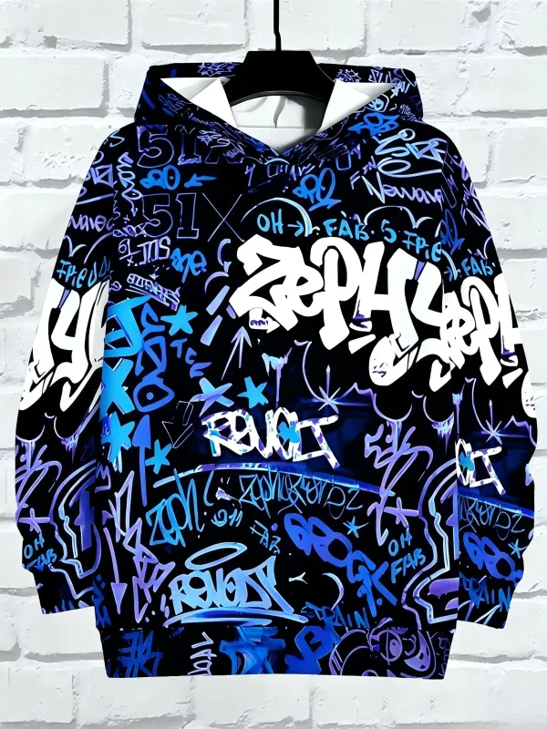 European at American Men's Autumn Gothic Letter Graffiti Print Soft and Comfortable Hooded Sweatshirt Outdoor Street Top — image 7