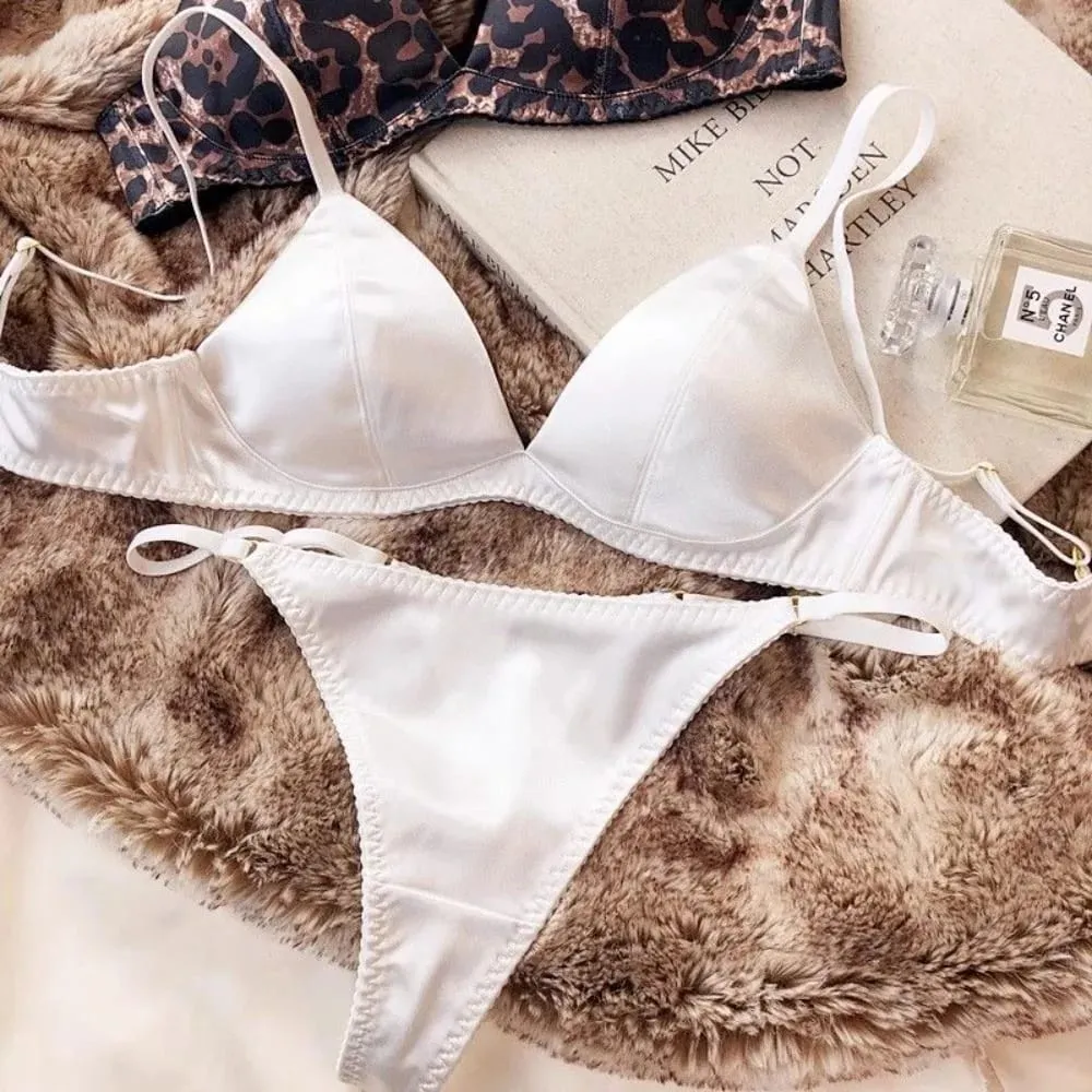 French Style Women Satin Triangle Cup Bra Set Thin Wireless Seamless Sexy Lingerie Light Support Comfort Brassiere Underwear — image 7