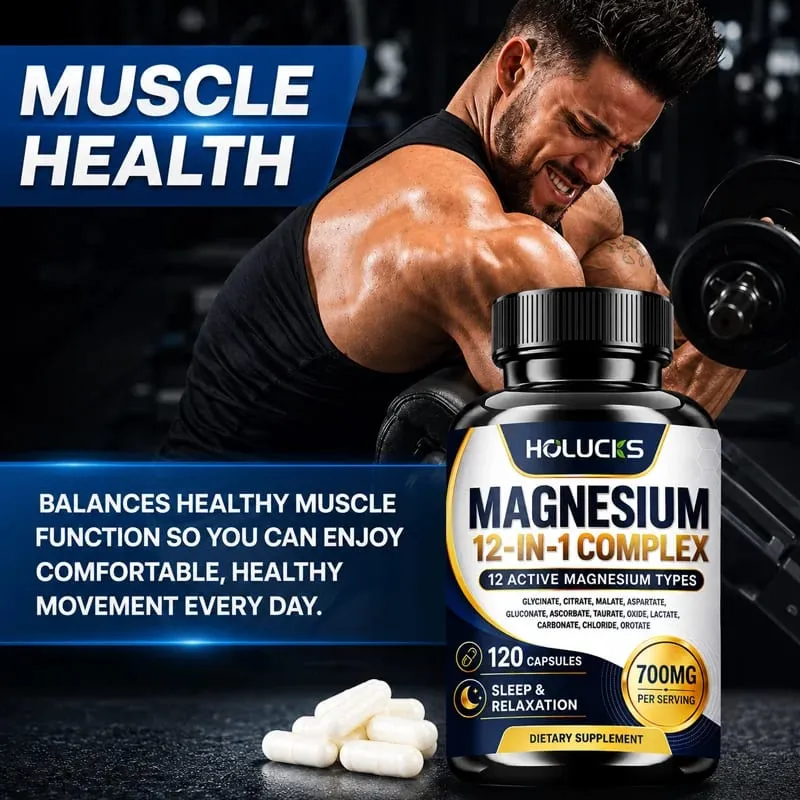 Magnesium Complex 700mg 12 in 1 Supplement Support Heart & Bone Health Aid Relaxation Improve Muscle Strength Boost Immune