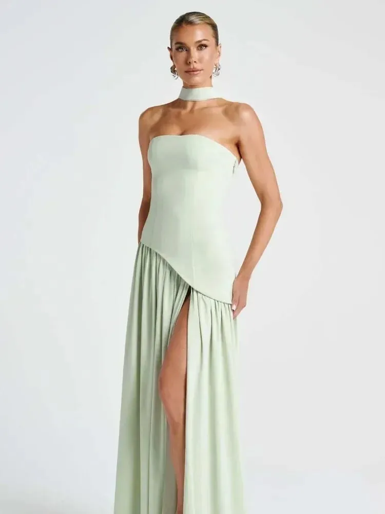 Solid Gesplitst Lint Maxi Jurk Vrouwen Elegante Strapless Mouwloze Slit Lange Jurken 2025 Nieuwe Zomer Vakantie Party Lady Vestidos — image 5