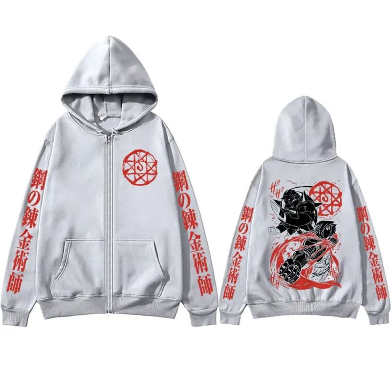 Anime Fullmetal Alchemist Edward Elric Alphonse Elric Zipper Hoodies Men's Clothing Zip Up Hooded Sweatshirts Long Sleeves Coats — image 7