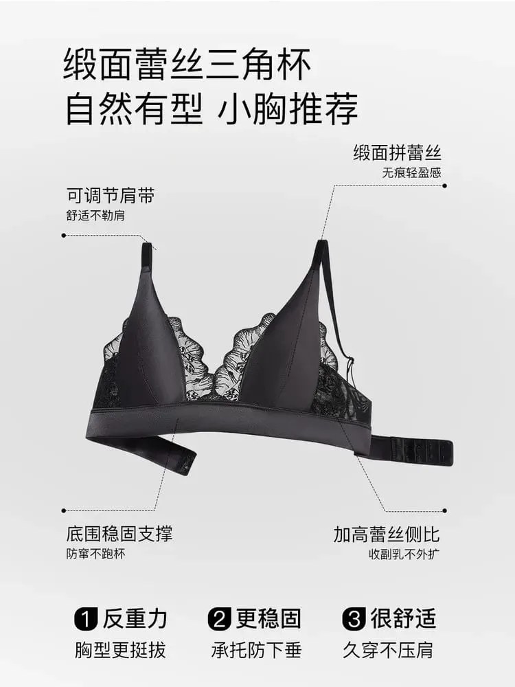 Sutiã sexy de verão Sin Aros Lingerie francesa Encaje Triangulo Pecho Pequeño Bralette Suave Puro Deseo Saten MOYISU 32-38-S-XL AB — image 2
