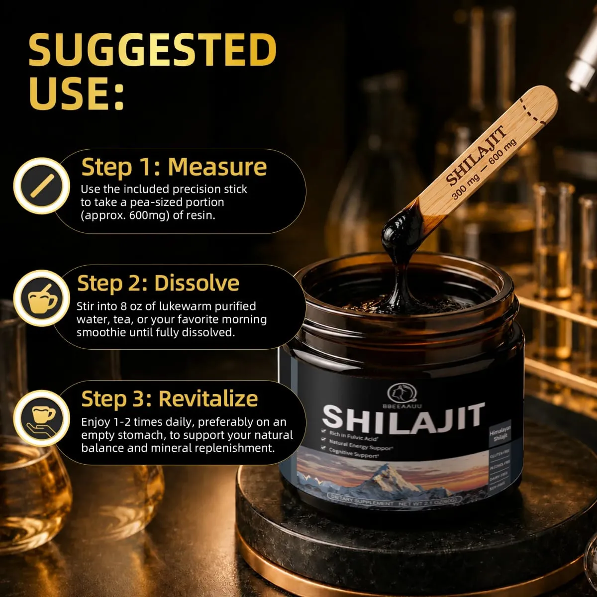 Résine Shilajit naturelle, boisson originale, suppléments minéraux pour la santé immunitaire, métabolisme, santé physique globale, 204MG — image 5