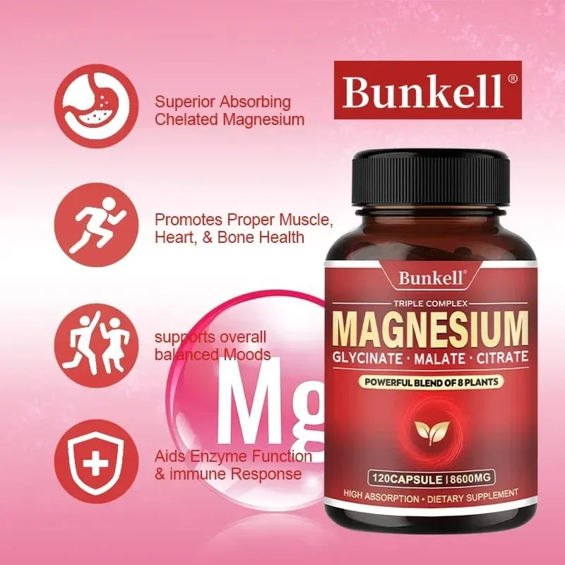 Vysoce vstřebatelný magnesium glycinát malát citrát 100% chelátový bez GMO vegetariánský bezlepkový 8 600 Mg 120 tobolek — image 3