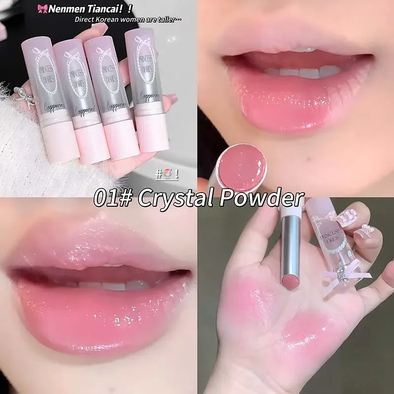 Kaca Cermin Kristal Merah Jambu Pepejal Lip Gloss Tiub Bulat Gincu Air Ringan Jeli Jelas Sapuan Bibir Coklat Bogel Pelembap Bibir — image 8