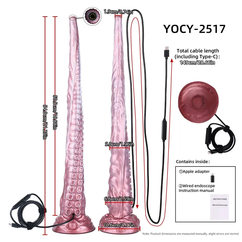 54cm Endoscope Camera Silicone Long Anal Plug with 8 LED Whip Peekable HD Real-Time Viewing Dildo Adult Sex Toys