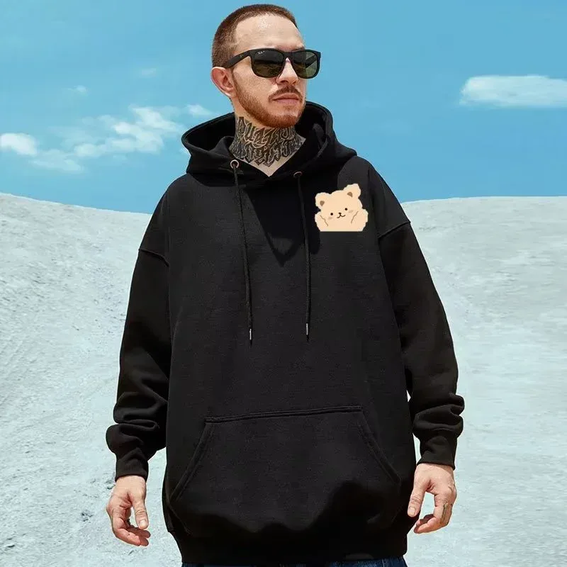 M-8XL American Style Street Brown Cute Bear Print Oversized Hoodie Couple Hoodie Malaking Soft Velvet Hooded Sweater ng Estudyante — image 4