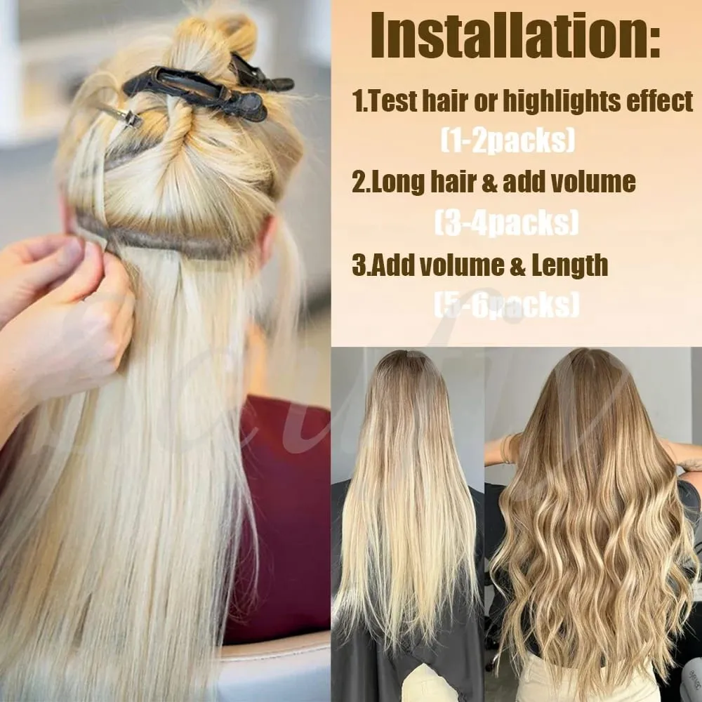 Fita reta loira em extensões de cabelo humano 20 unidades / pacote em linha reta natural preto loiro marrom fita ins extensões de cabelo 12-20 polegadas fita de trama de pele dupla face sem costura em extensões de cabelo para mulheres — image 7