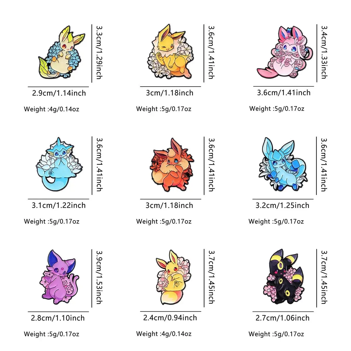 9Pcs Anime Pokemon Eevee Brooch Badge Eeveelutions Cute Cartoon Flareon Jolteon Espeon Leafeon Enamel Lapel Pins For Bag Gifts