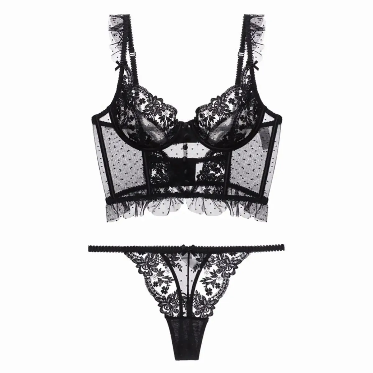 Women Lingerie Set Thong Panty Underwear 2 Piece Bodysuit Soft Lace Bra and Panty Set for Honeymoon French Lingerie Nightwear