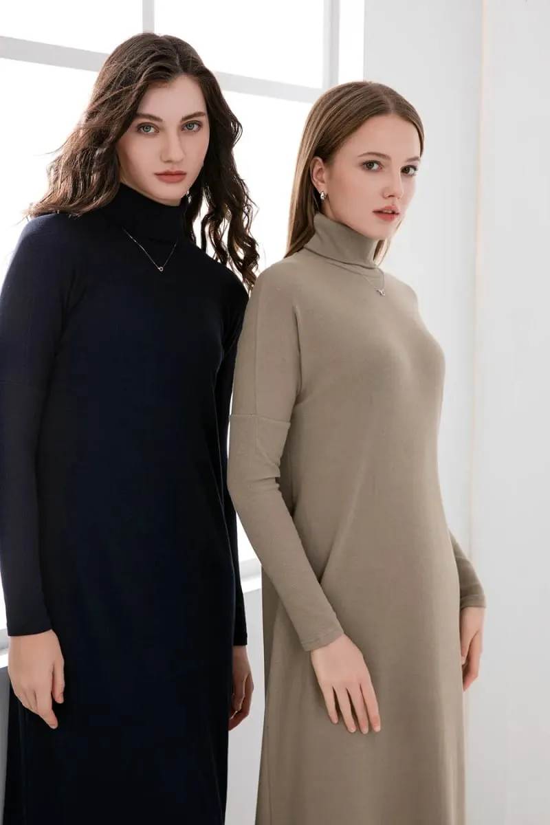 AS 2024 winter turteneck thicken ribbing dress malambot at kumportableng basic turn-down collar maxi dress ( Ipadala sa loob ng 1 araw) — image 7