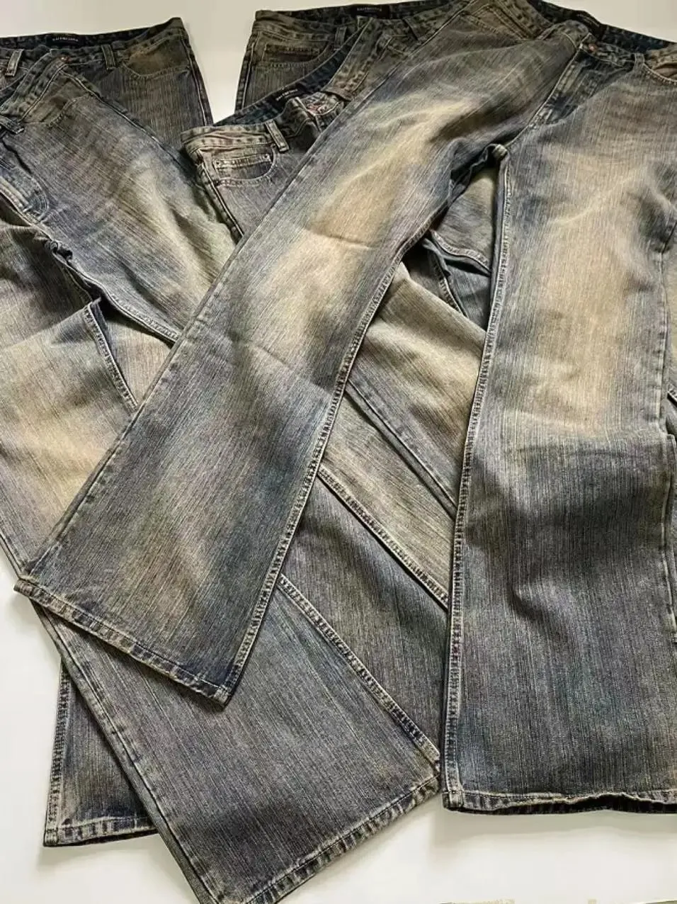 Retro Washed Heavyweight Bootcut Casual Straight Leg Jeans Youth Loose Fit Denim Pants mid Waist Zipper Closure Autumn Wear