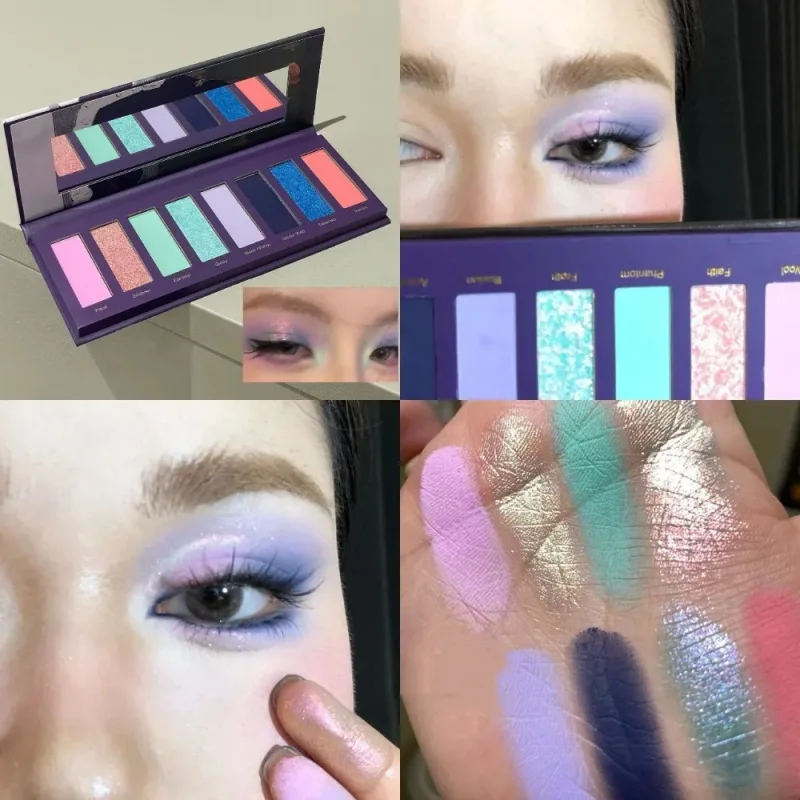 8-Color Smoked Green Eyeshadow Palette Metallic Blue Pearlescent Glitter Eye Shadow Plate Diamond Brightening Highlight Makeup — image 4