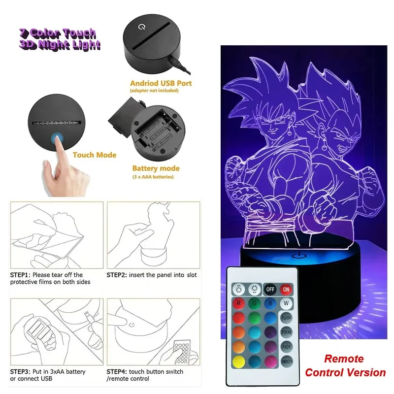 Dragon Ball Z Anime Figures Goku Vegeta Gohan Broly 3D Lamp PVC Action Figures Toys for Children Trunks Buu Super Saiyan Gifts — image 21