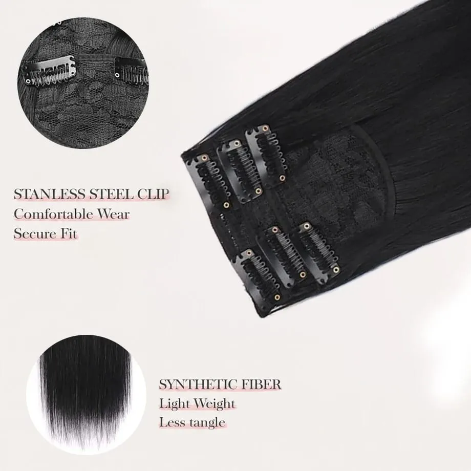 Clip in Hair Extension for Women - 3 Pcs Thick Double Weft Long Straight Soft Synthetic Blends Well Hair Extension 20inch Dark B — image 3
