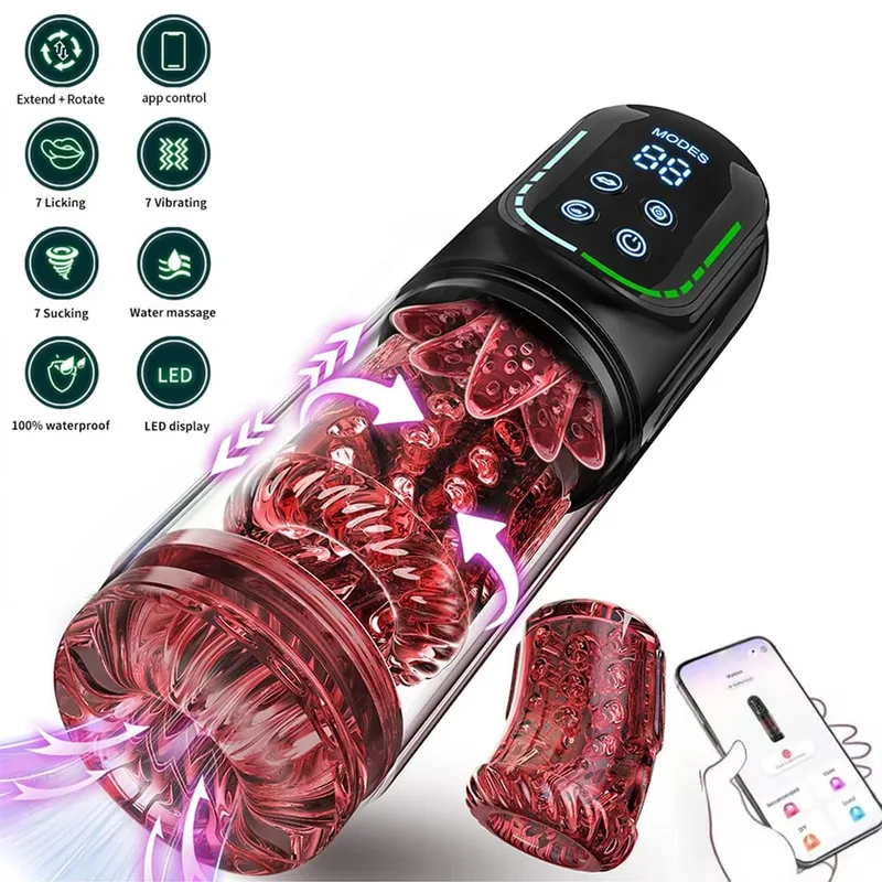 Sex Toys for Men Penis Pump AI Sync Male Pocket Masturbator with 7 Thrusting Rotating Vibrating Penis Enlarger Masturbation Cup