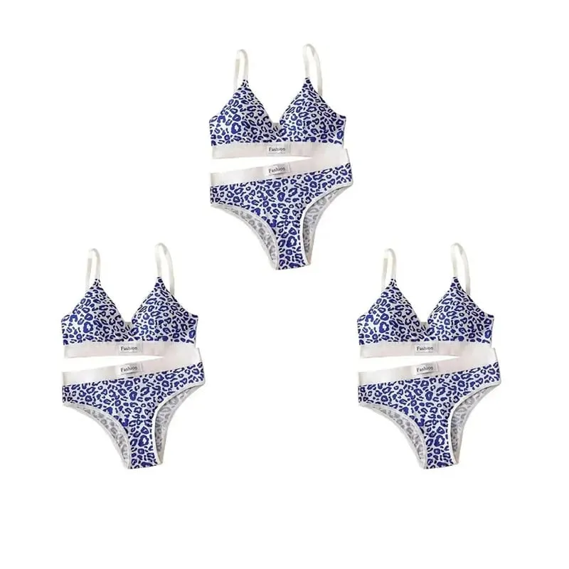 1/2/3set Women V-Neck Bra And Panties Set Low Waist Panties Female Sexy Lingerie Set Leopard Print Cotton Bra Sport Underwear — image 21