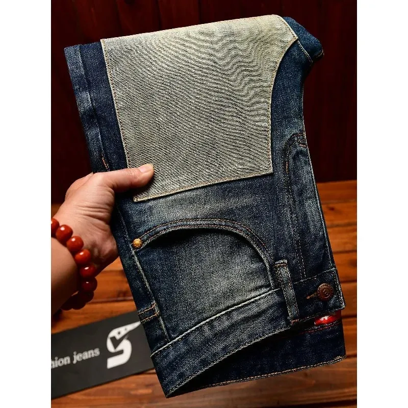 Y2K Street Fashion Designer Men Jeans High Quality Retro Blue Stretch Slim Fit Ripped Jeans Men Brand Vintage Denim Pants — image 1