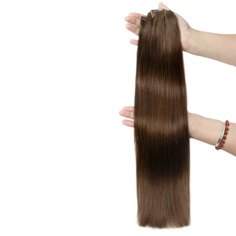 Women Lightweight Clip In Extensions 7Pcs Set Invisible PU Tape Weft Injected PU Natural Human Hair 12-24inch Adding Length Use