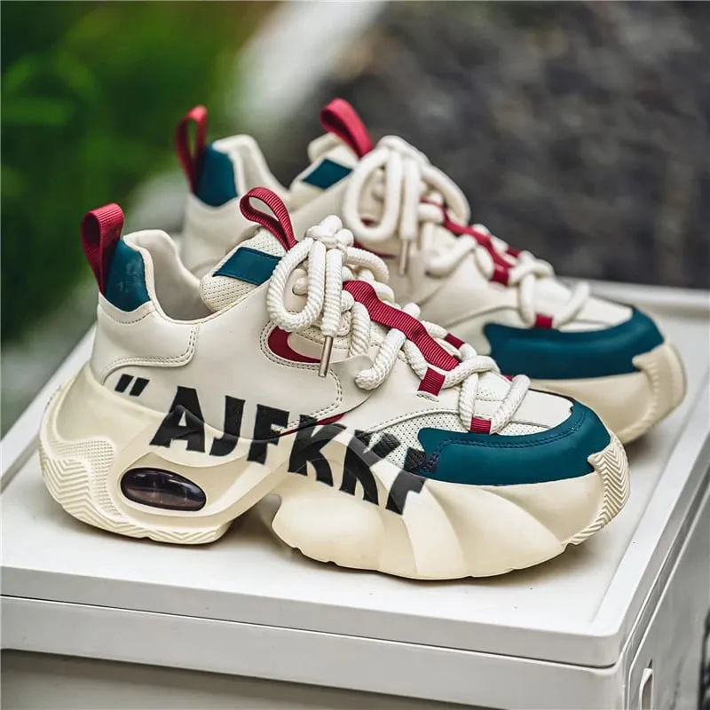 Two Tone Men Casual Sneakers Thick Sole Height Increase Air Cushion Breathable Fashion Daily Sports Shoes