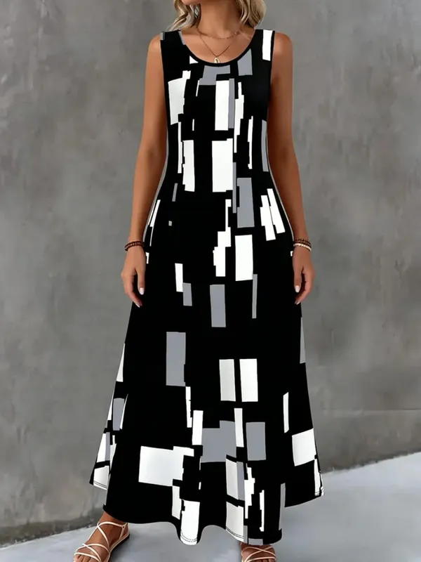 Women's Summer Dress Simple Grid Pattern Design Fashion Round Neck Woman Clothes Casual Cool Sexy Sleeveless Dresses for Woman — image 18