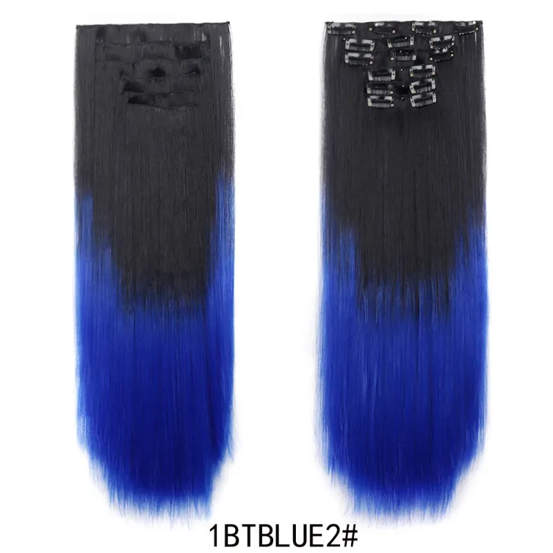 6 pçs 24 polegada ombre cor clip-in extensões de cabelo longo sintético em linha reta hairpieces em camadas macio invisível clip ins extensões — image 14