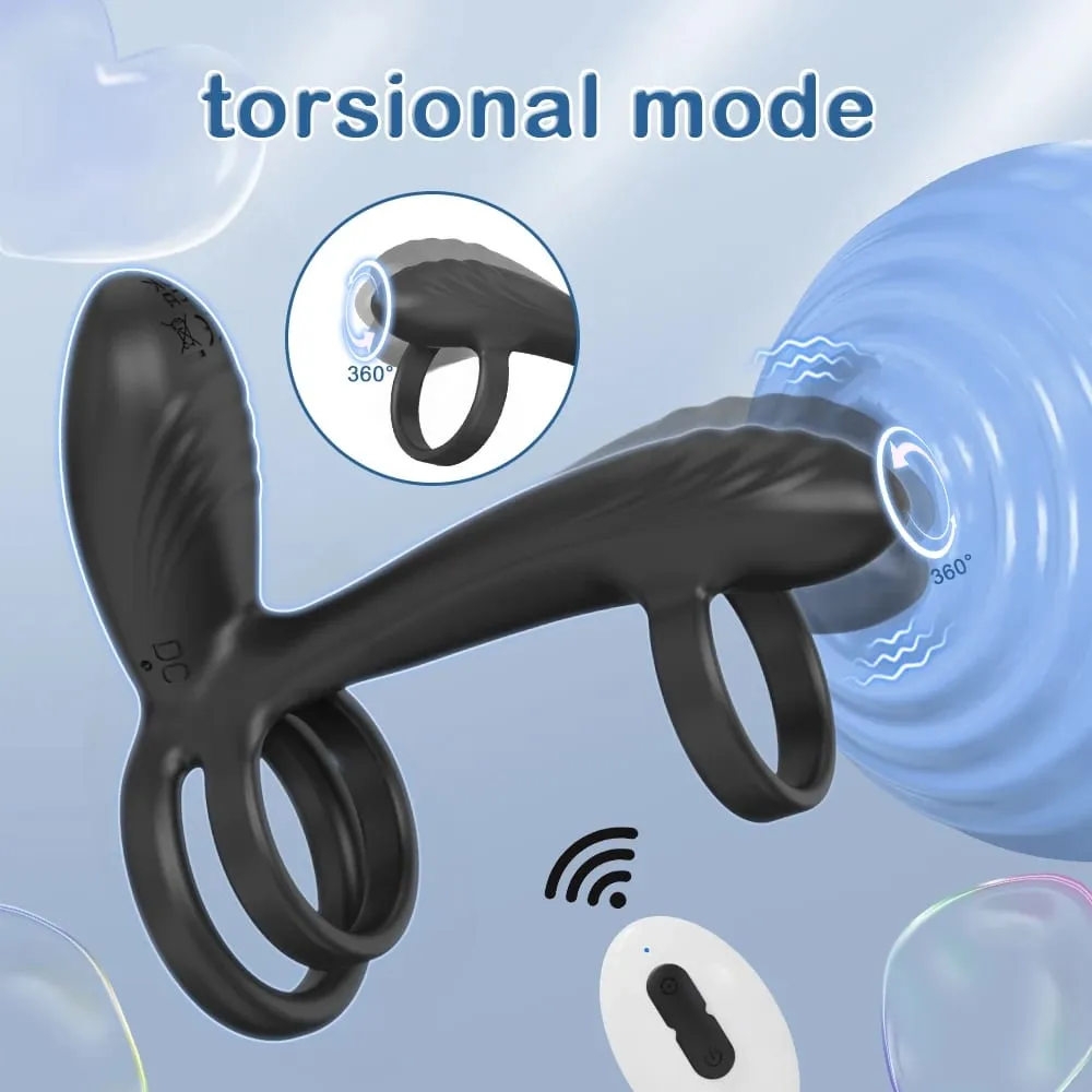 Anel peniano com controle remoto, brinquedo sexual para homens, tempo de atraso, massageador de próstata, rotação 360 °, torção, anéis penianos vibratórios, 18 + — image 3