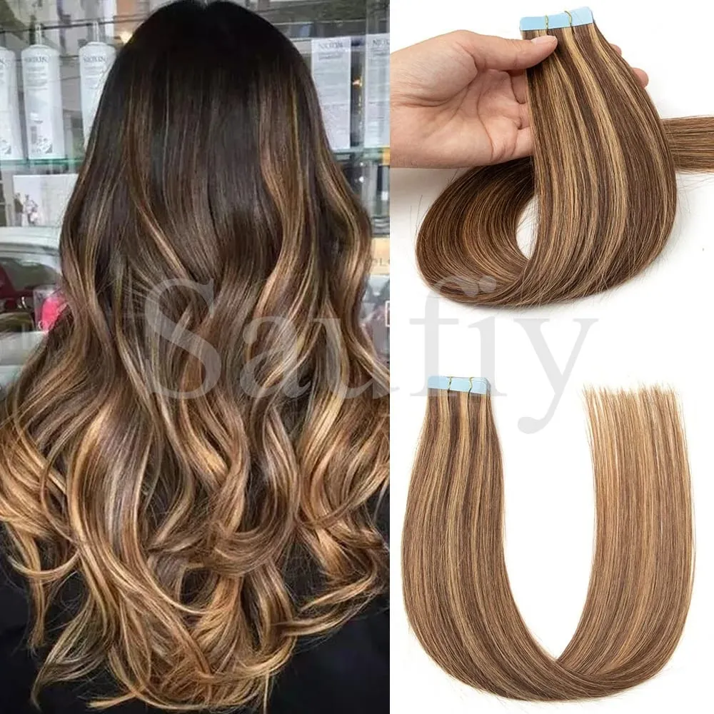 Fita reta loira em extensões de cabelo humano 20 unidades / pacote em linha reta natural preto loiro marrom fita ins extensões de cabelo 12-20 polegadas fita de trama de pele dupla face sem costura em extensões de cabelo para mulheres — image 15