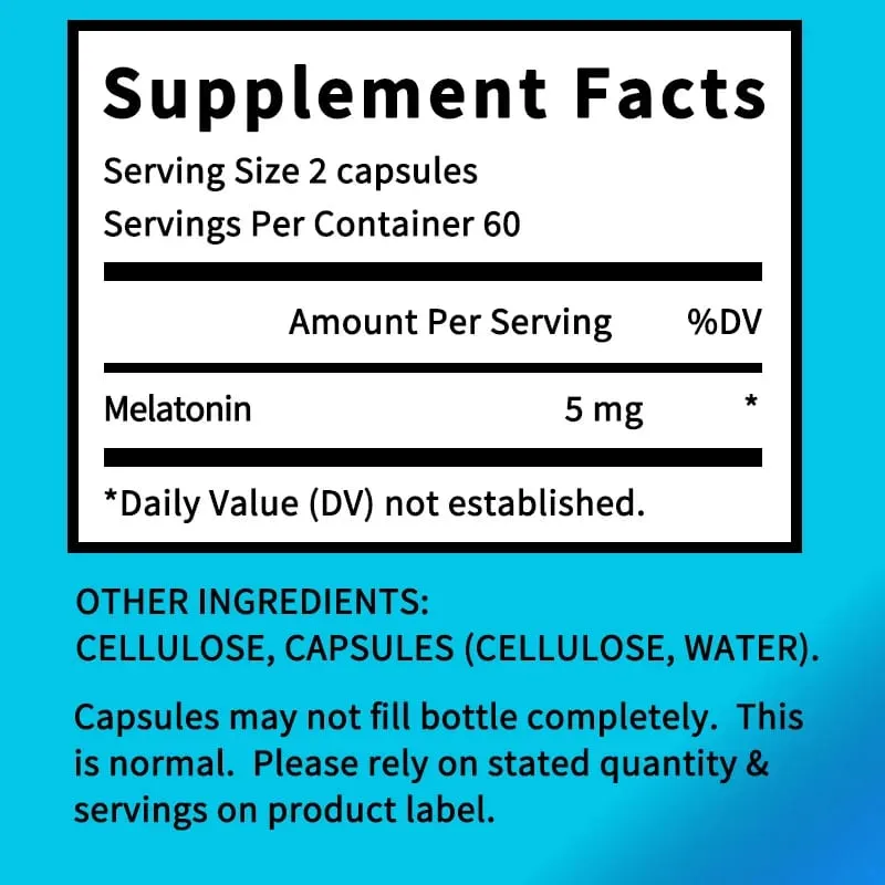 Capsule di integratori di melatonina da 5 mg - Supporto naturale per il sonno, rilassamento e calma, promuovono la qualità del sonno