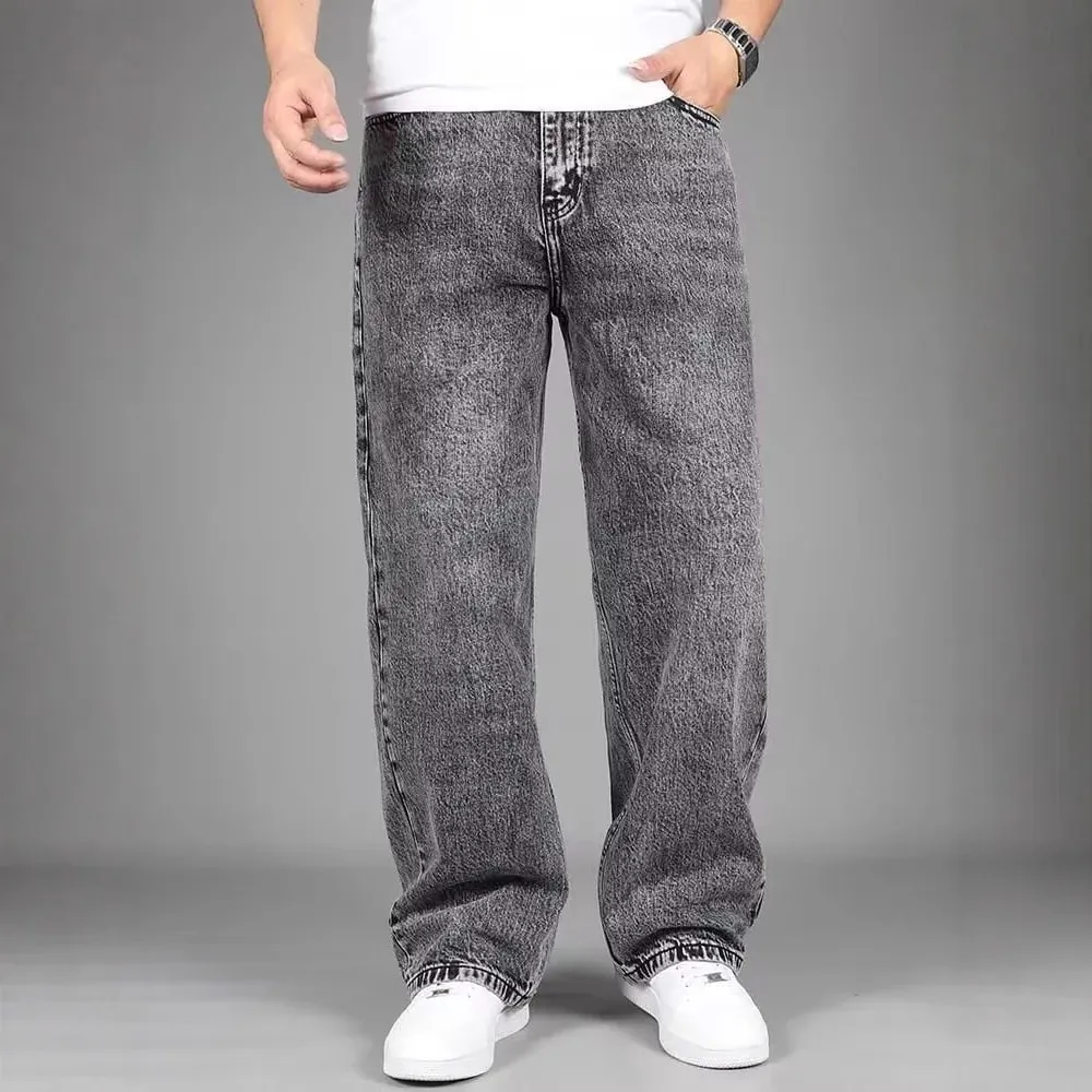 Men Vintage Acid Wash Wide Leg Jeans Loose Baggy Straight Denim Pants Retro Gray Washed Casual Streetwear Long Trousers — image 5
