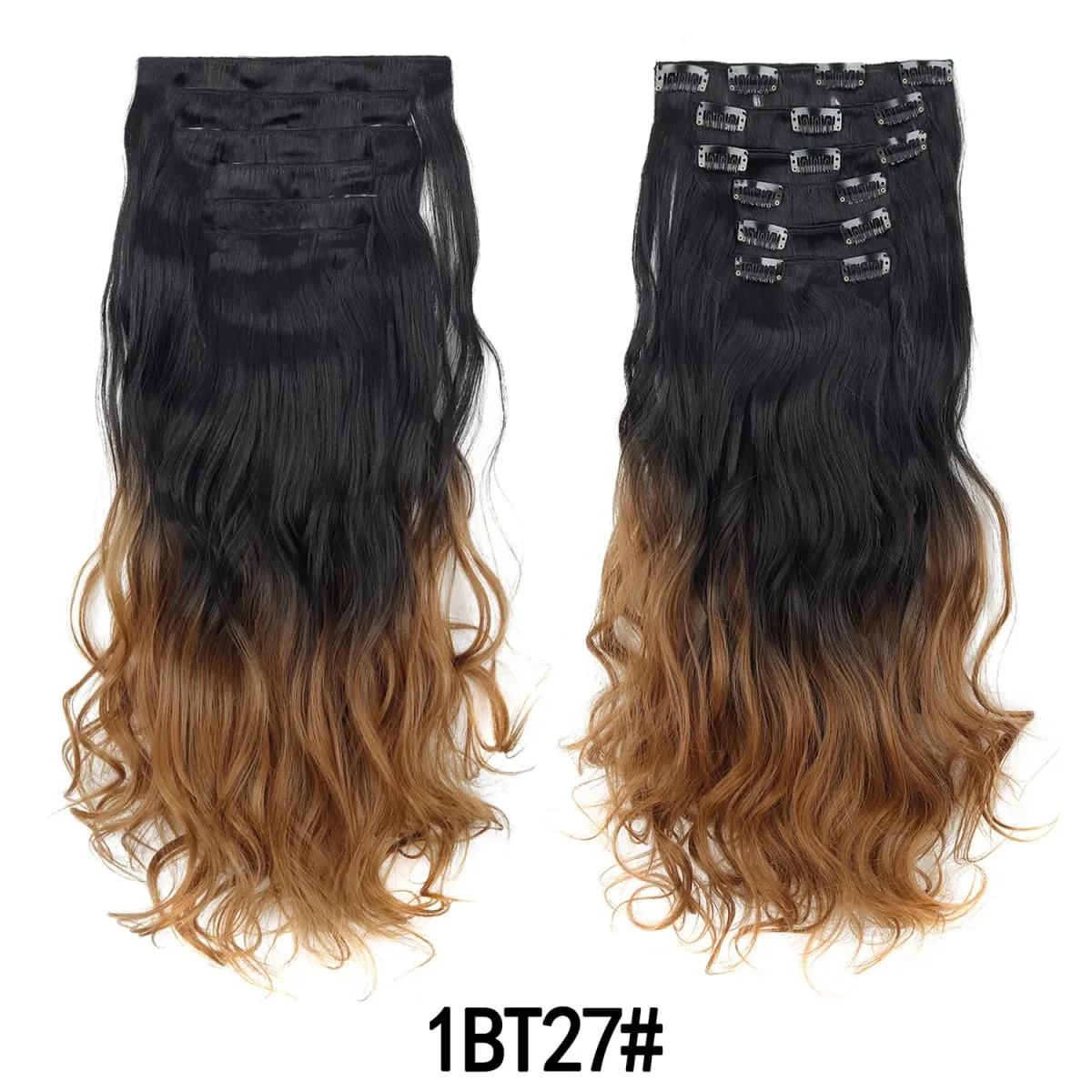 Grampo em extensões de cabelo 6 pçs peruca 20 Polegada longo ondulado sintético grosso trama dupla cabelo para mulheres cor gradiente uso diário — image 10