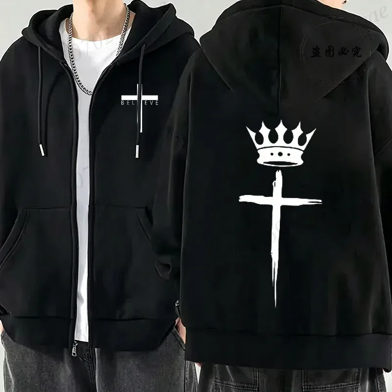 New Fashion Zipper Hoodies Christ Jesus Cross Print Men Hoodies Sweatshirts Fleece Hip Hop Street Hoodie Zip Up Sweatshirts Top — image 17