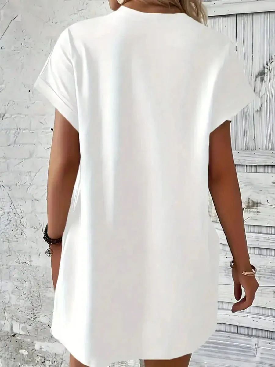 Women's Casual Elegant Green Turtle Print White Solid Color Short Sleeve Dress Short Skirt — image 3