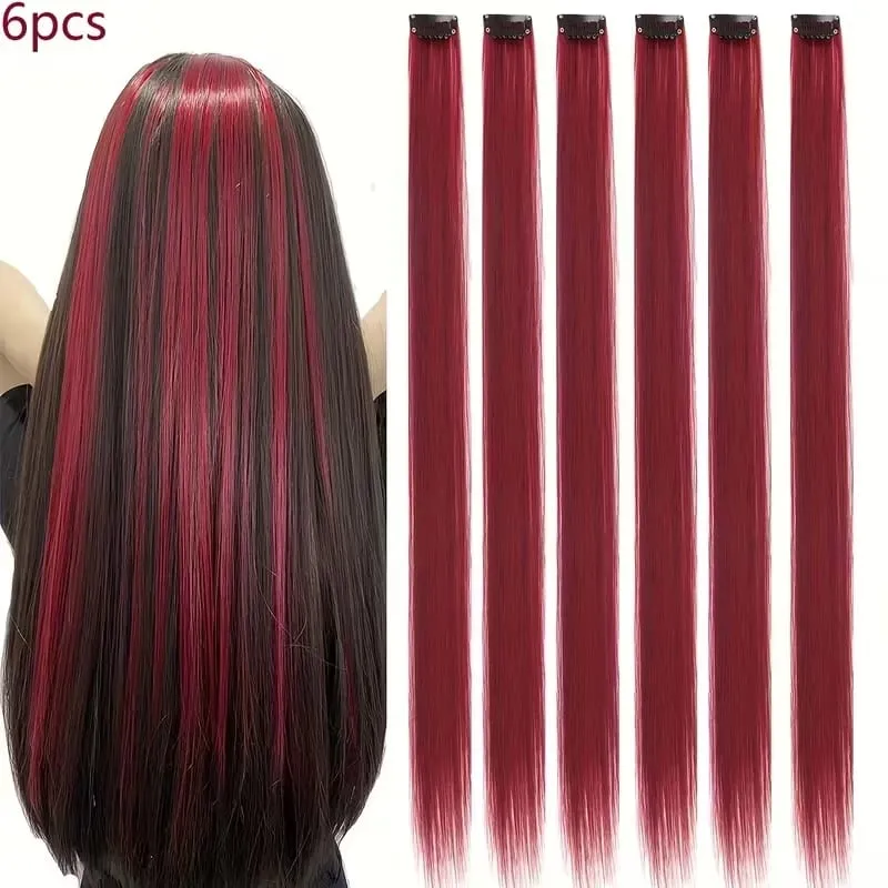 22Inch Synthetic Long Straight 6pcs Hair Extension Clip in Fashion Color Hair Rainbow for Women Daily Use — image 7