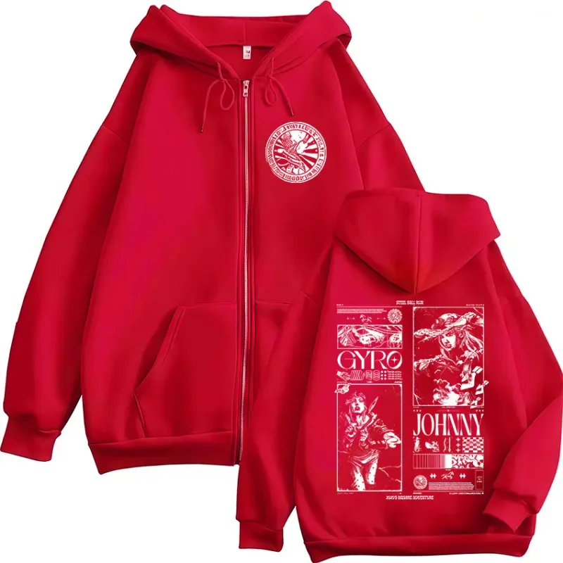Anime Jojo Bizarre Adventure STEEL BALL RUN Dragkedja Huvtröjor Herr Kvinnor Zip Up Huvtröjor Vintage Jackor Kappor Streetwear — image 4