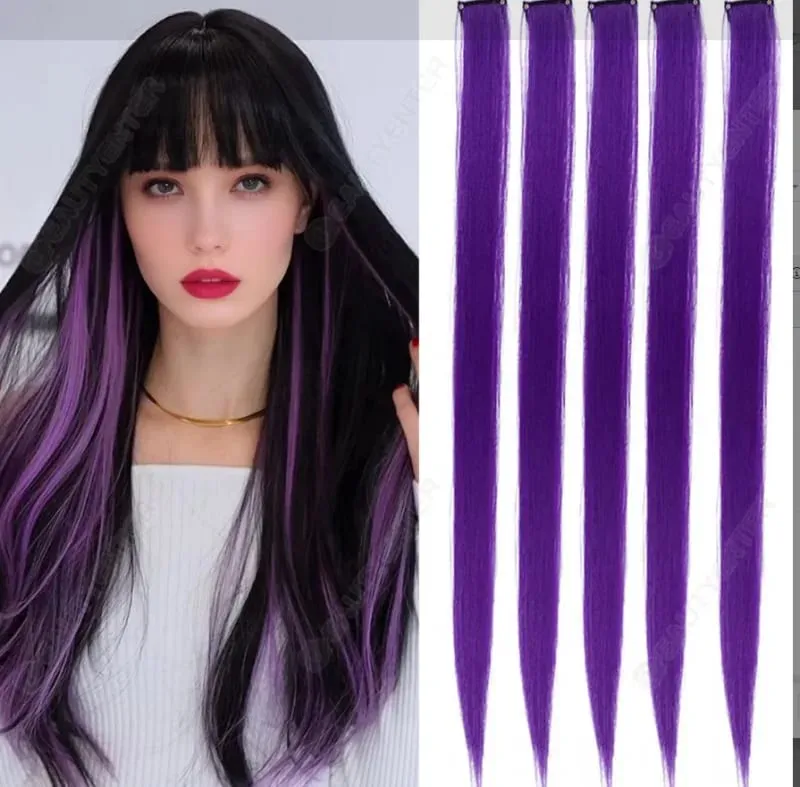 5PCS Straight Clip In Hair Extensions Synthetic Highlight Clip On Hair Pieces Fashion Hair For Women Daily Party Cosplay