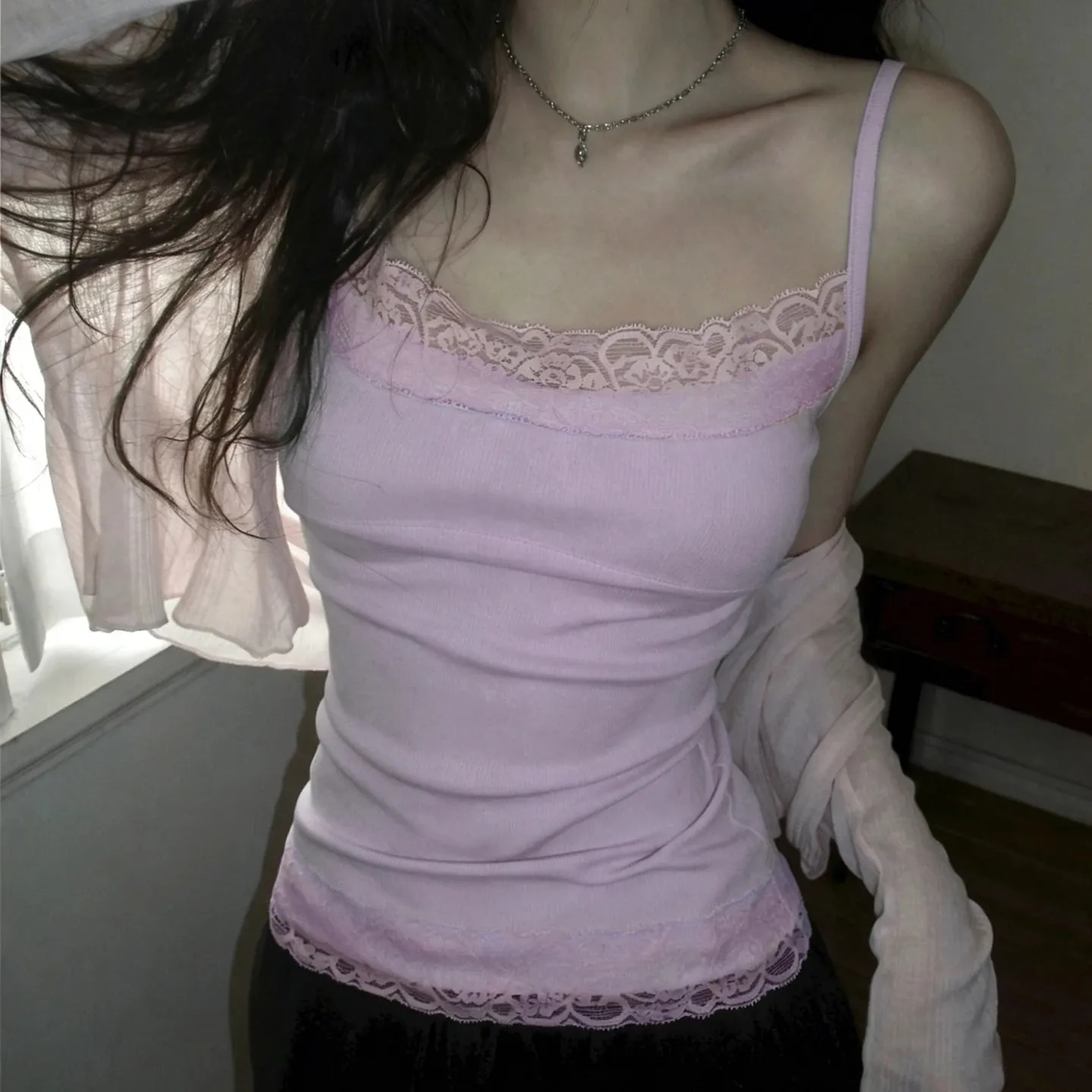 Sexy Lace Trim Patchwork Camisole Y2K Sleeveless Spaghetti Straps Cami Tops Summer Vacation Clothes Women Tank Coquette — image 5