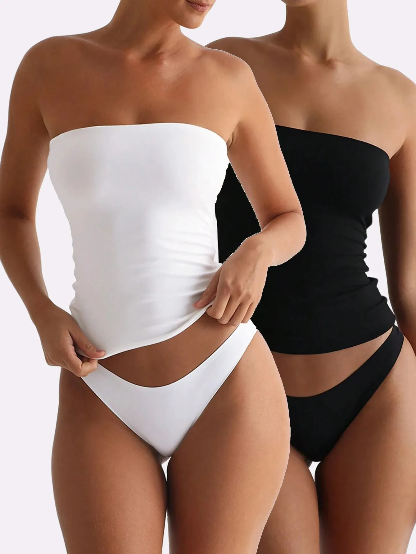 2 Pack Solid Strapless Tube Top Women Soft Stretch Sleeveless Slim Basic Elegant Layering Bandeau Cami Daily Casual Outfit — image 8