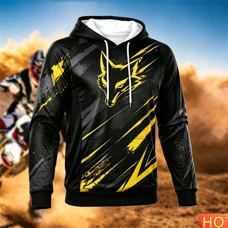 Autumn/Winter Men's Racing Hoodie Outdoor Cycling Hooded Pullover Fox Pattern Pocket Hoodie Sports Mga Motorcycle Hooded Sweatshirt — image 9