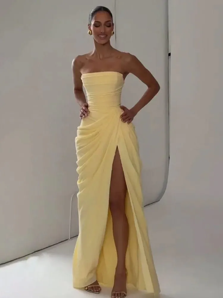 Sexy Solid Pleated Halter Women's Dress Fashion Sleeveless Backless Waist-cinching Split Maxi Dresses 2026 Summer Party Gowns — image 7